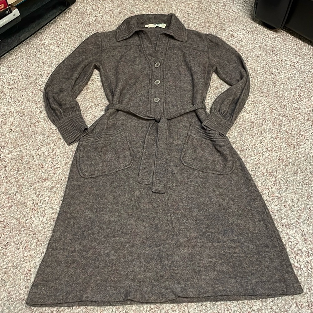 Vintage Gray Long Sleeve Button Dress